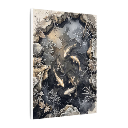Koi Pond Canvas Art | Winter Japandi Japanese Pattern Art