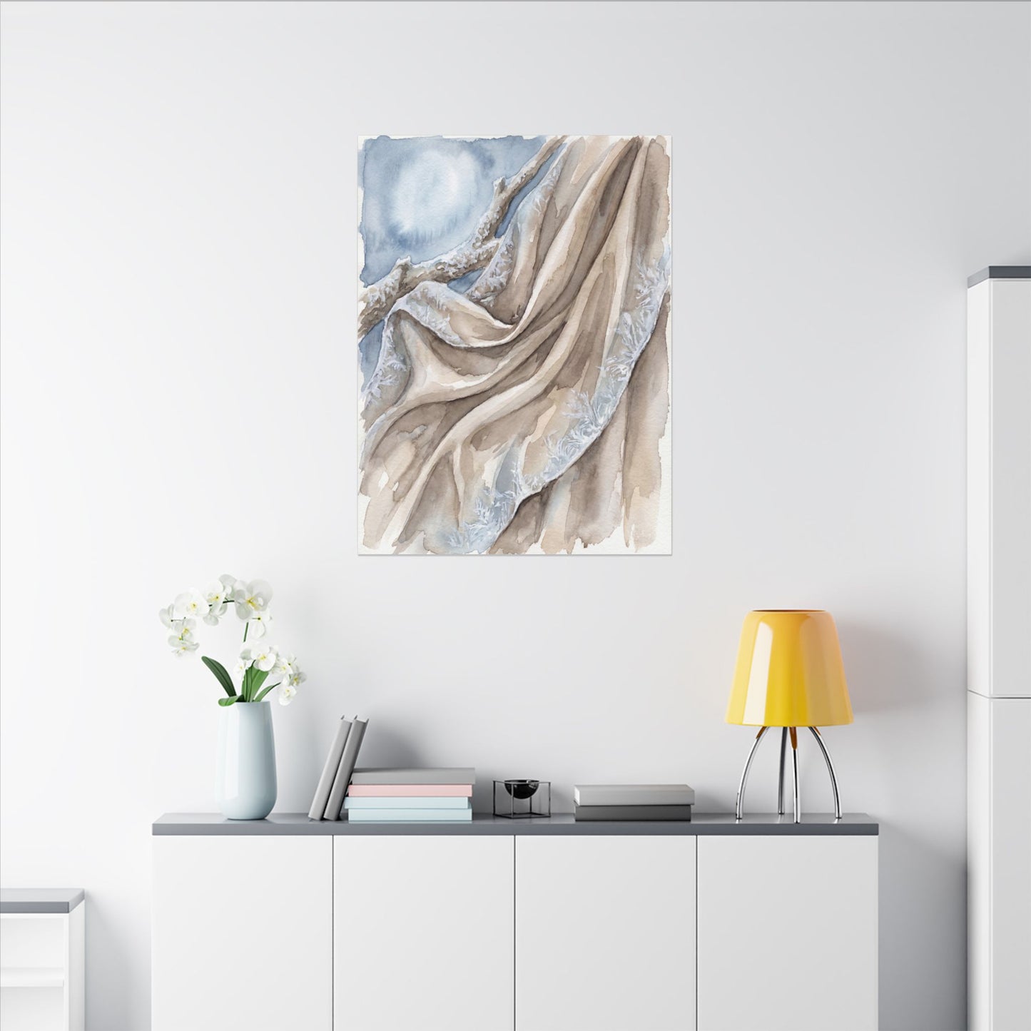 Silk Drape Winter Canvas Art | Japandi Cozy Design