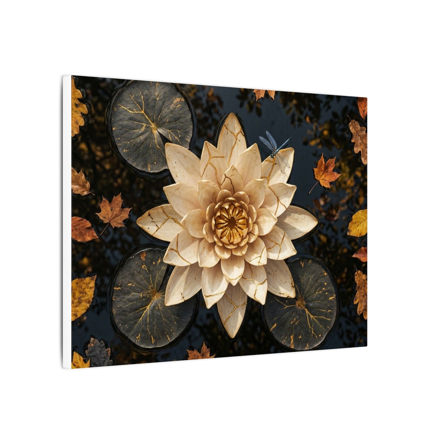 Kintsugi Lotus Flower in Dappled | Gold Repair Canvas Art