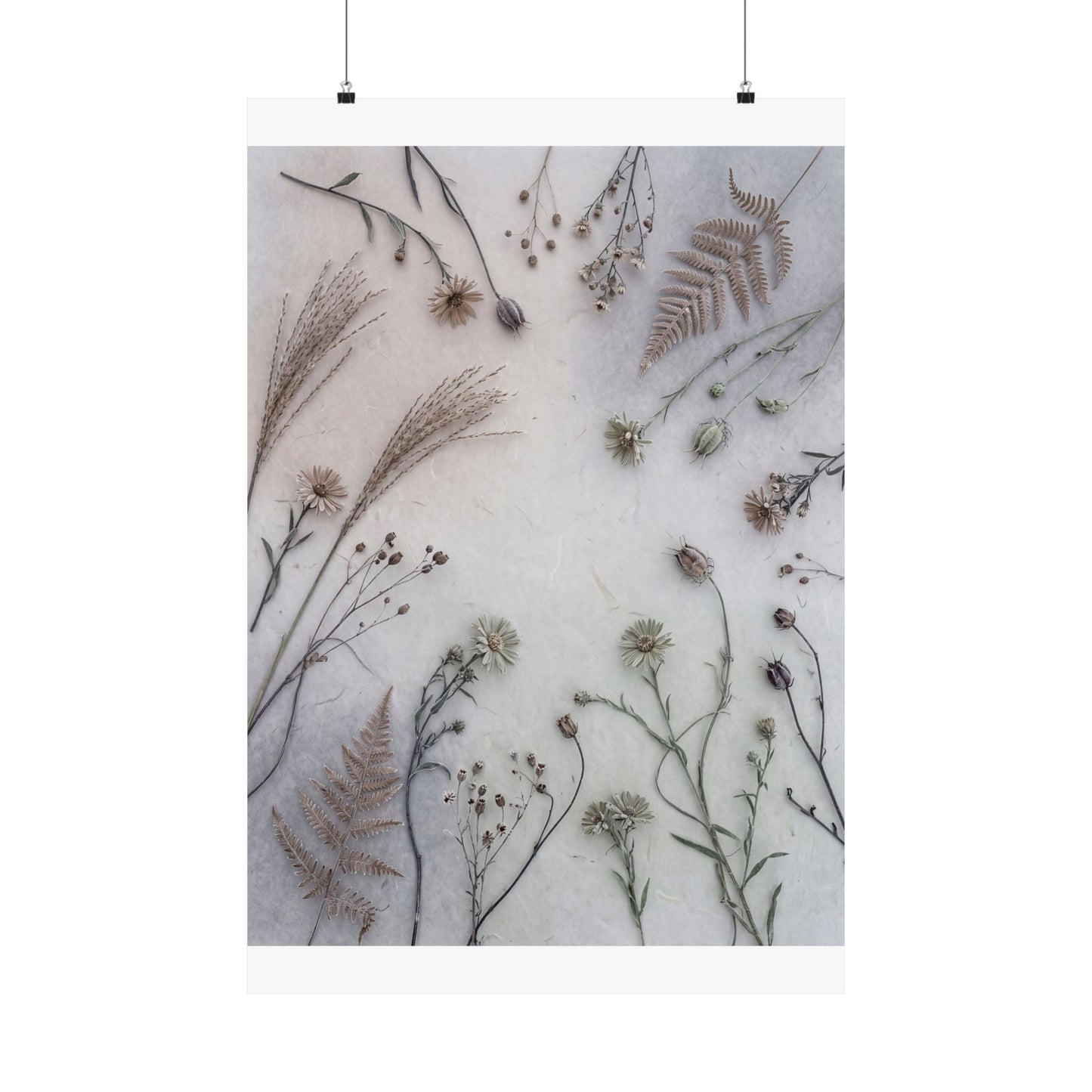 Earthy Dried Flowers Wall Art Print - Japanese Pattern Japandi