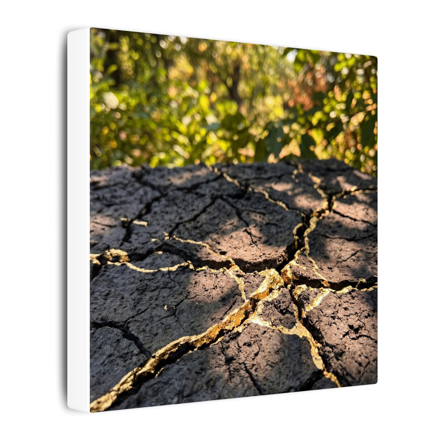 Shibui Cracked Earth Canvas Art - Kintsugi Gold Repair
