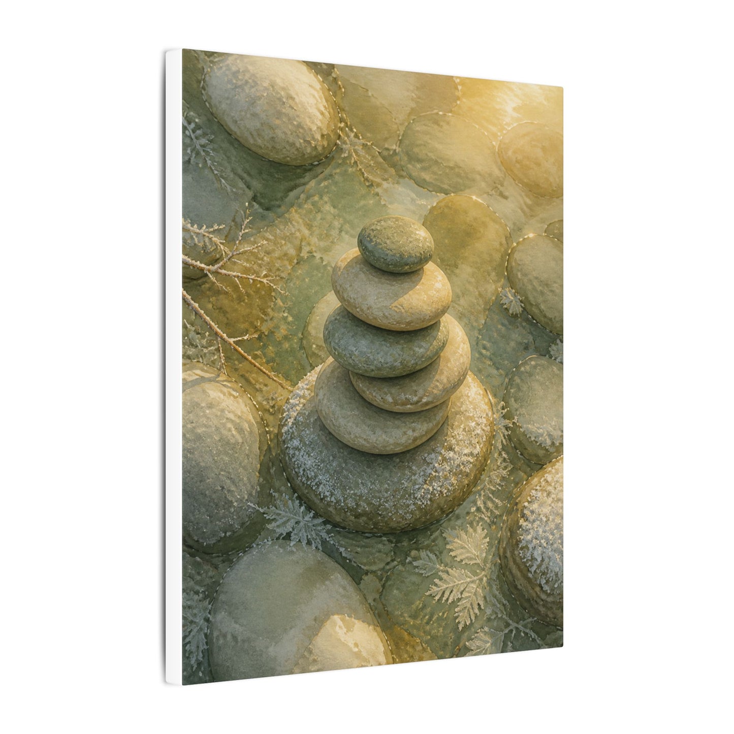 River Stones Watercolor Canvas Art | Elegant Japandi Art