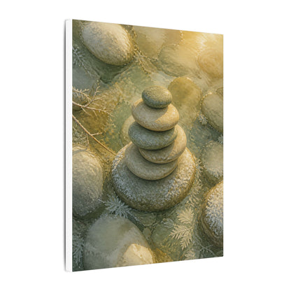 River Stones Watercolor Canvas Art | Elegant Japandi Art