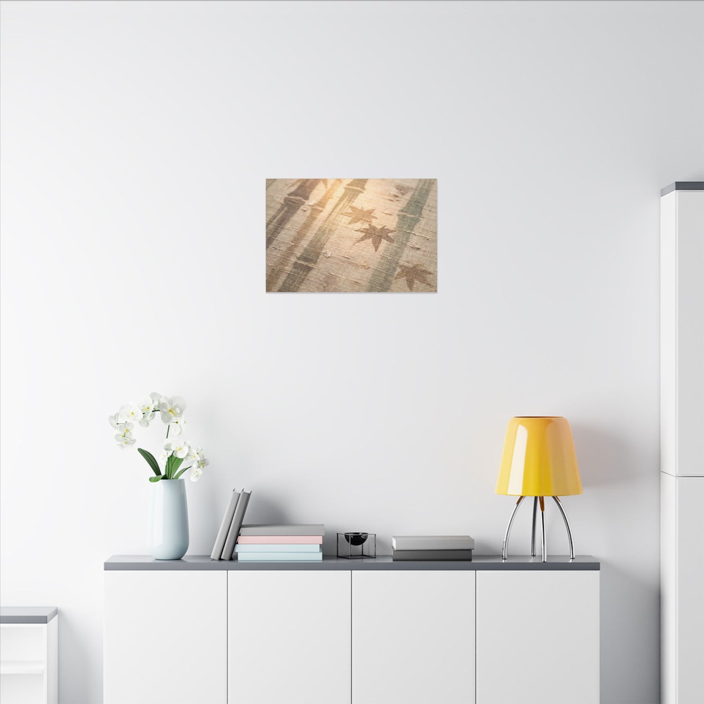 Autumn Bamboo Grove Japanese Pattern Canvas Art | Neutral Decor