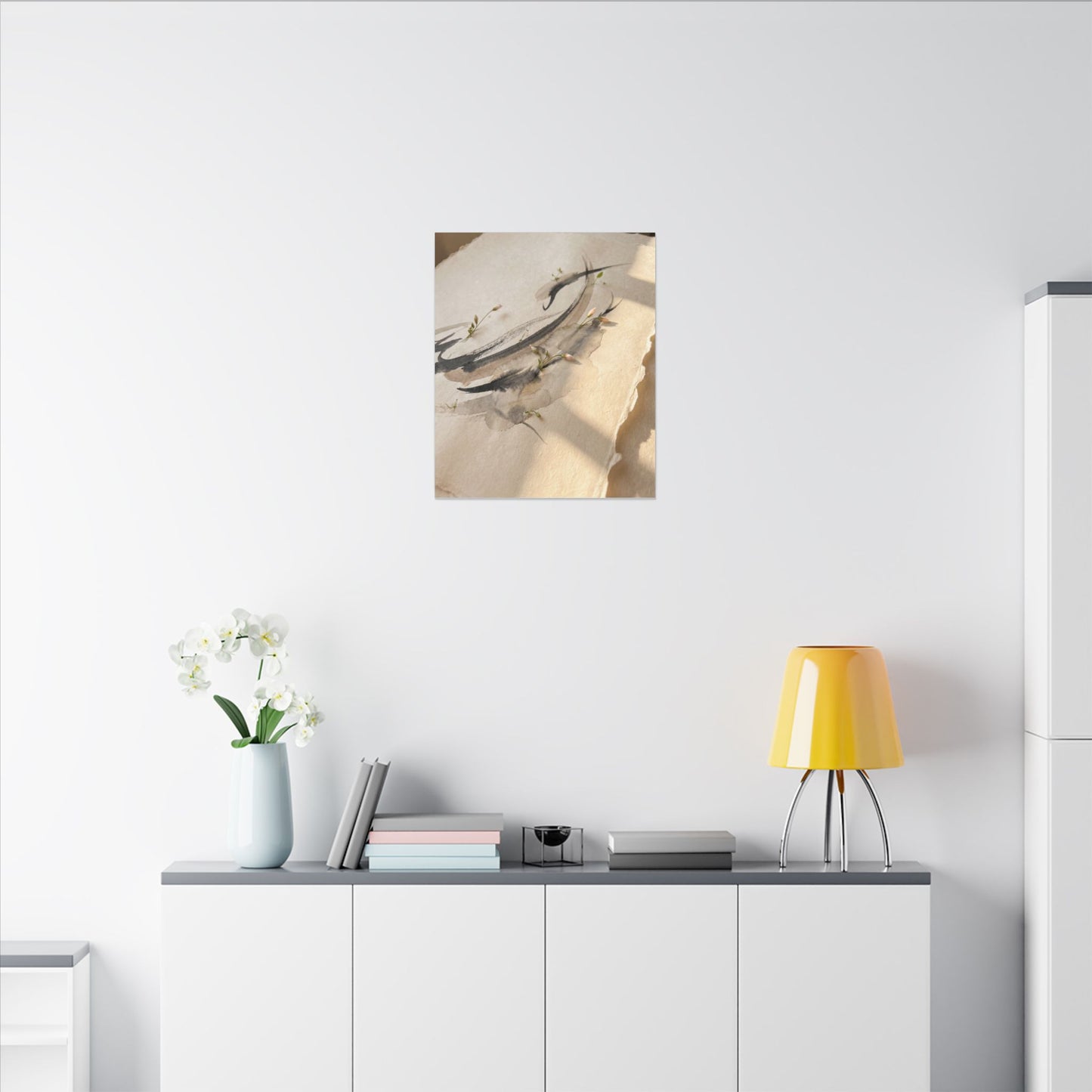 Ink Brushstroke Watercolor Canvas Art | Neutral Japandi Art