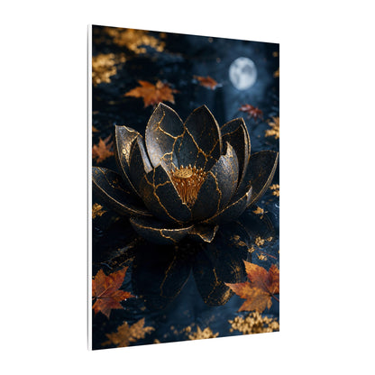 Moonlight Lotus Flower Canvas Art - Kintsugi Fukinsei