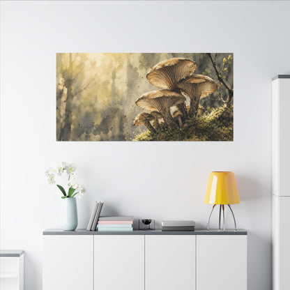 Wild Mushrooms Canvas Art | Spring Japandi Watercolor Art