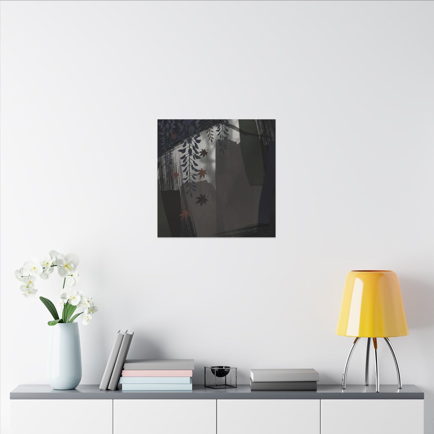 Wisteria Autumn Canvas Art | Dark Japandi Moody Design
