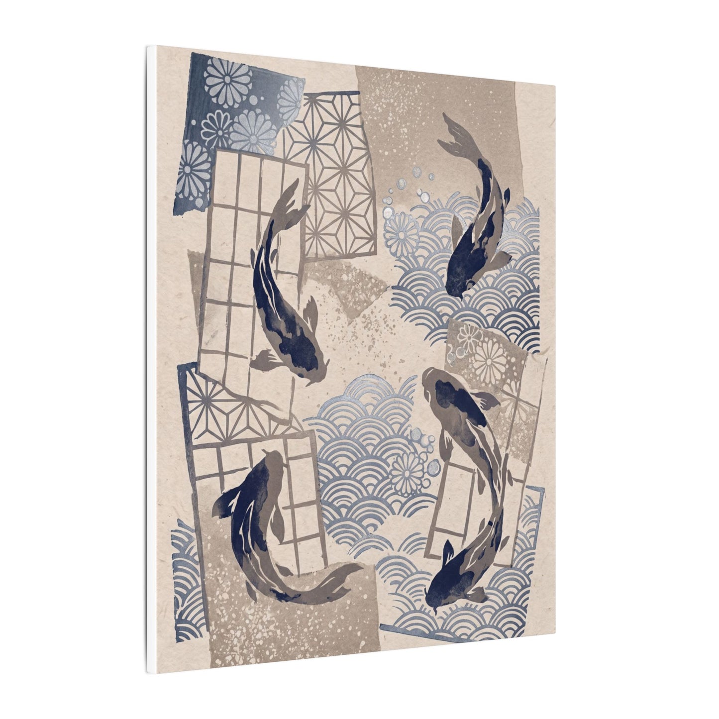 Earthy Koi Pond Canvas Art - Japanese Pattern Japandi