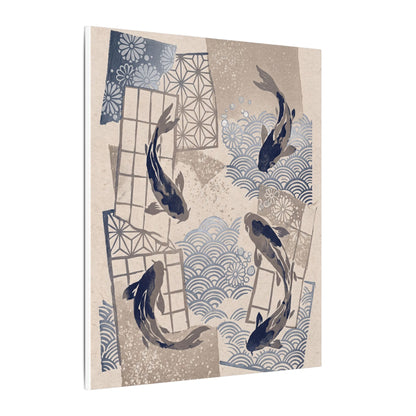 Earthy Koi Pond Canvas Art - Japanese Pattern Japandi