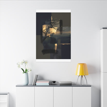 Golden Hour Pine Tree Canvas Art - Dark Japandi Kanso
