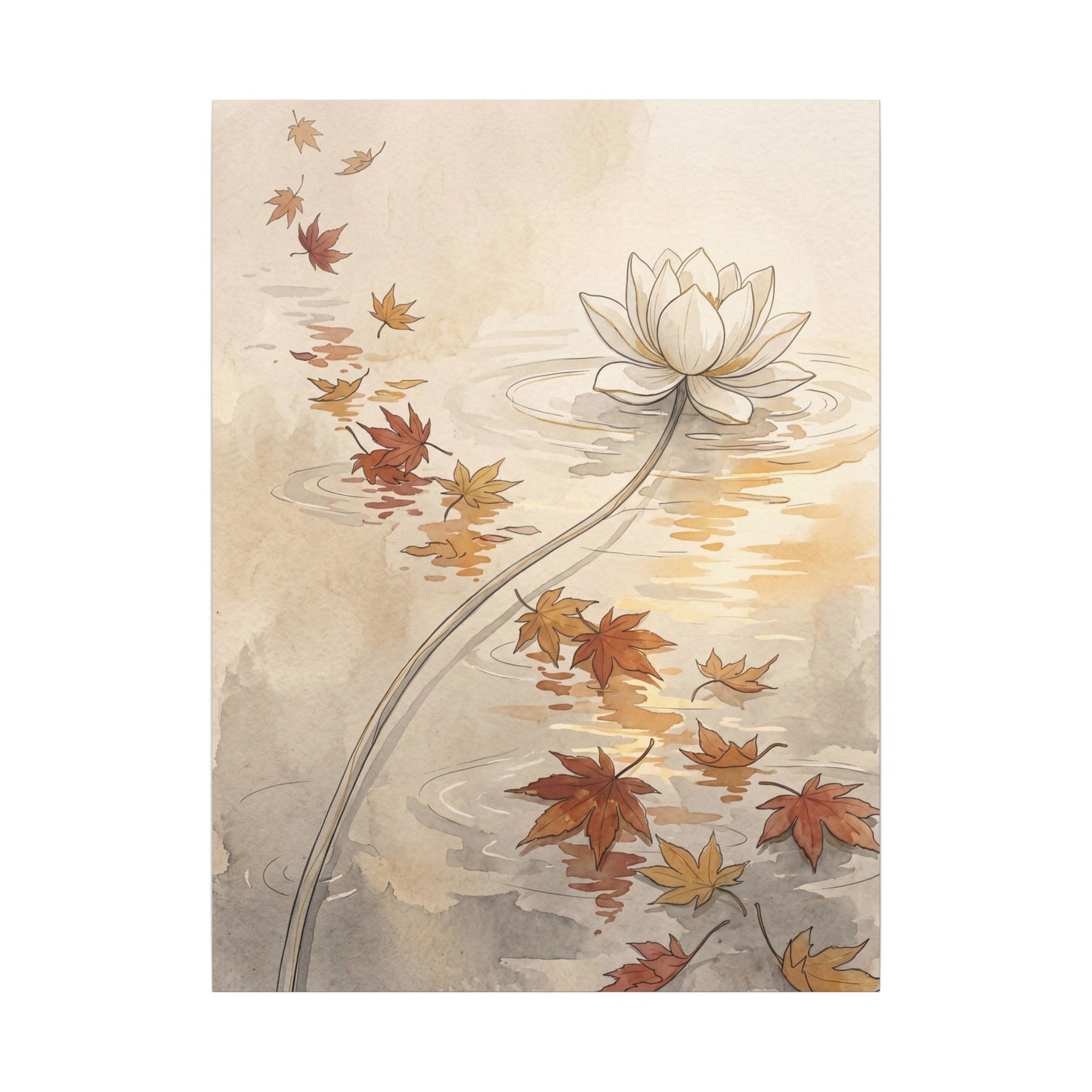 Lotus Flower Canvas Art | Autumn Japandi Minimal Line Art
