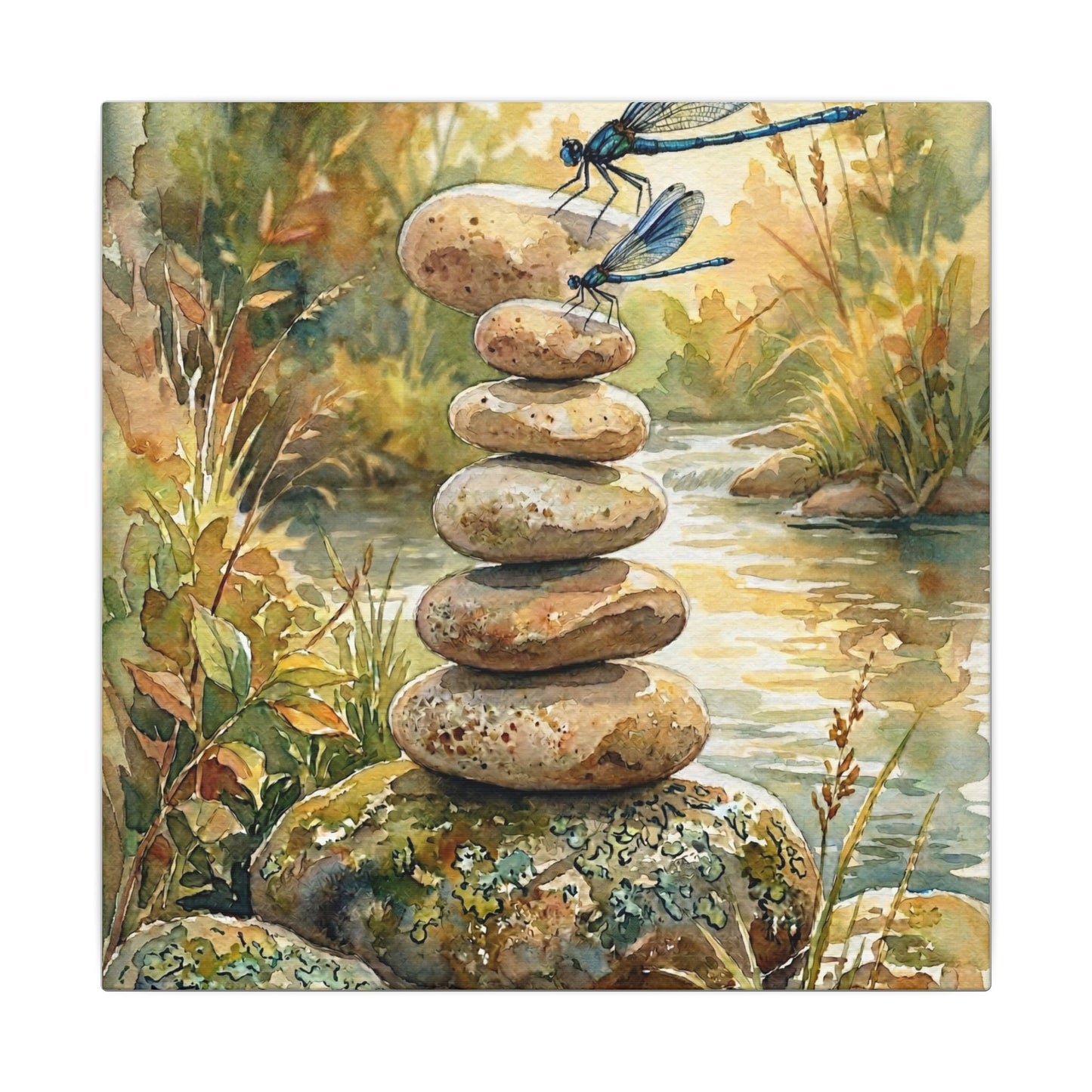 River Stones Summer Canvas Art | Japandi Cozy Design