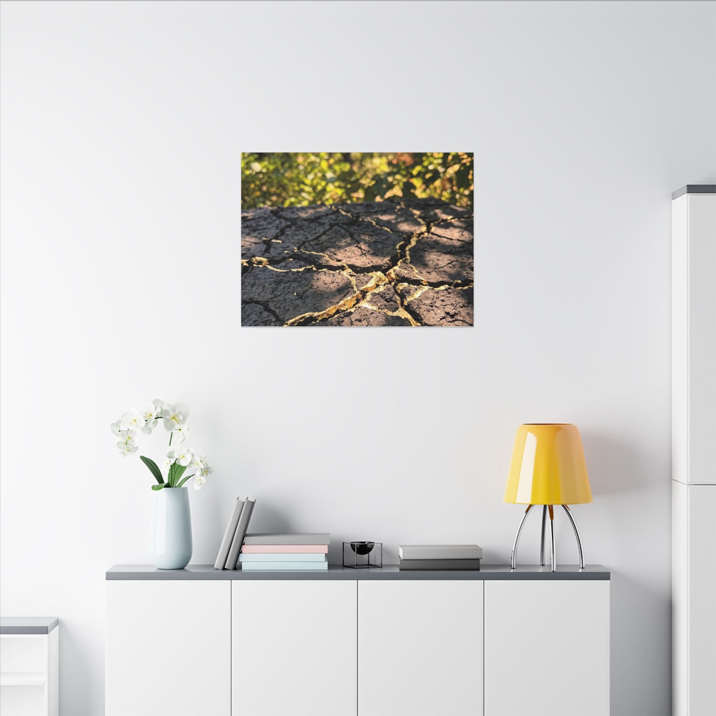 Shibui Cracked Earth Canvas Art - Kintsugi Gold Repair