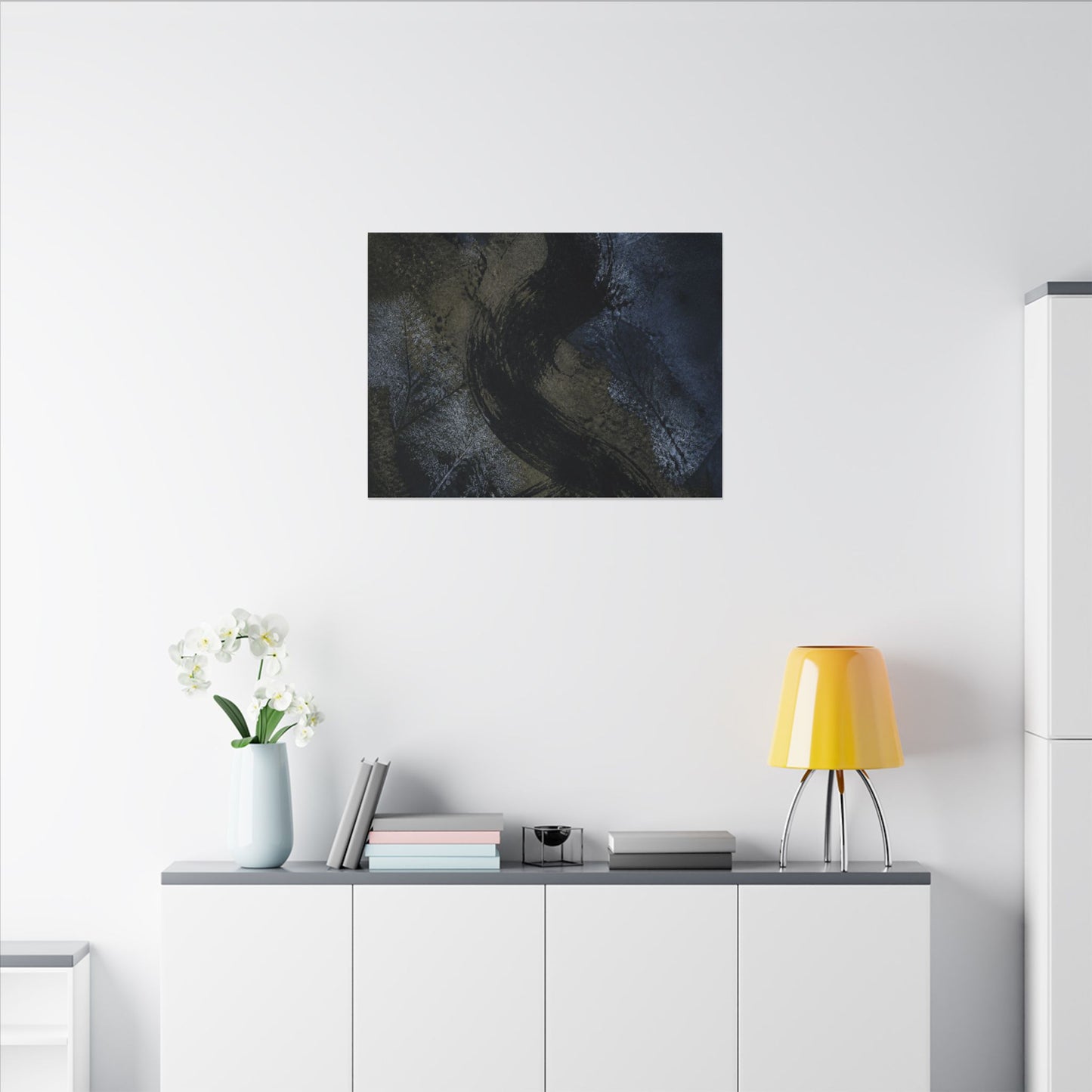 Shibui Ink Brushstroke Canvas Art - Dark Japandi Dark Texture