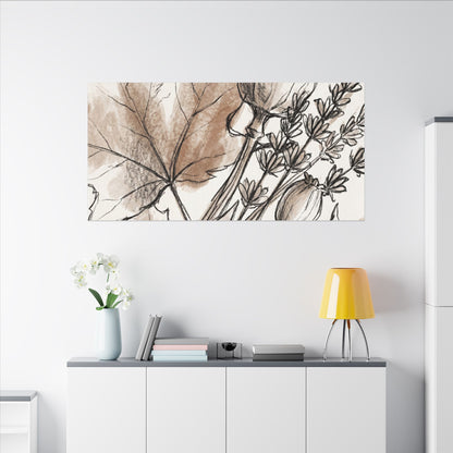 Neutral Dried Flowers Canvas Art - Minimal Line Japandi