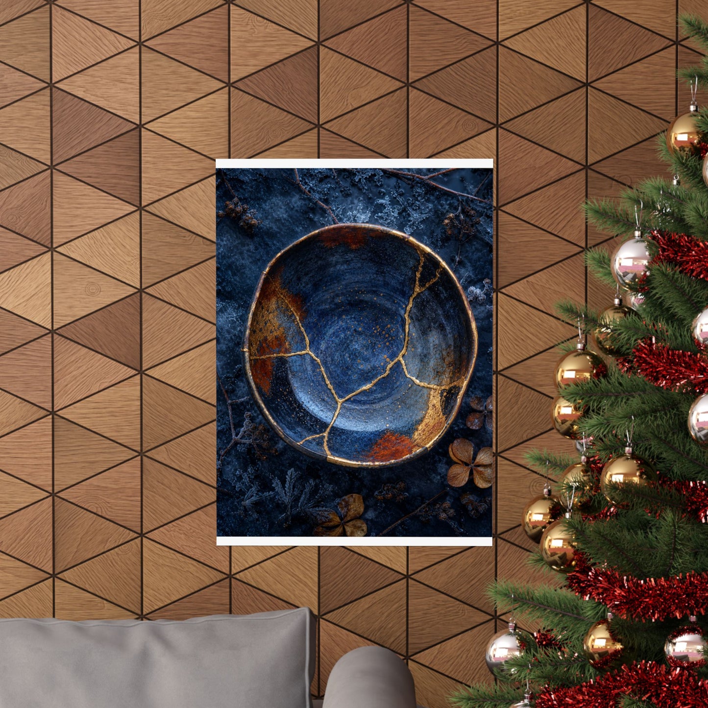 Fukinsei Ceramic Bowl Wall Art Print - Kintsugi Crackle Gold