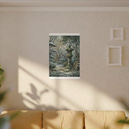 Stone Lantern Winter Canvas Art | Japandi Warm Design