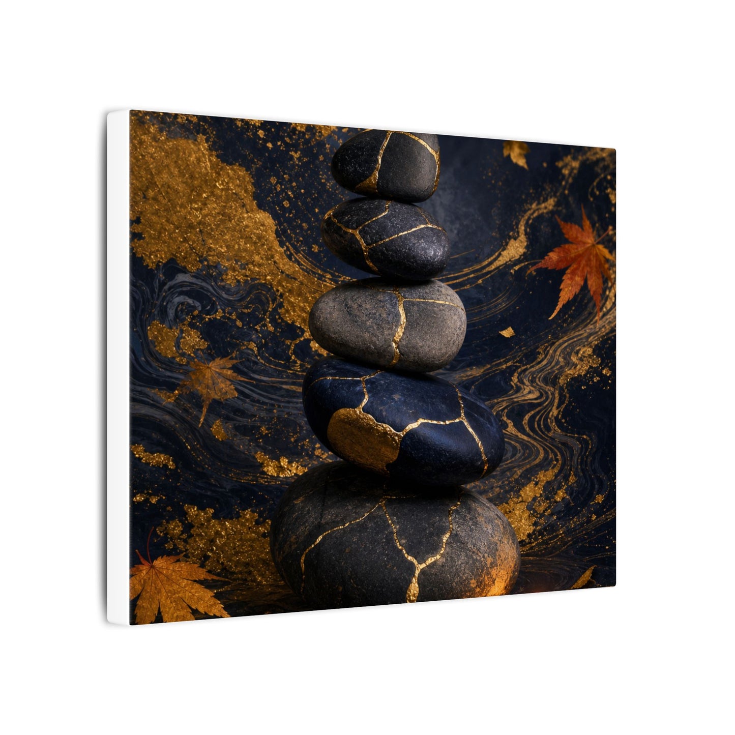 River Stones Autumn Canvas Art | Kintsugi Artful Design