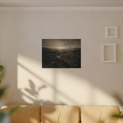 Dawn Cracked Earth Canvas Art - Dark Japandi Mono No Aware