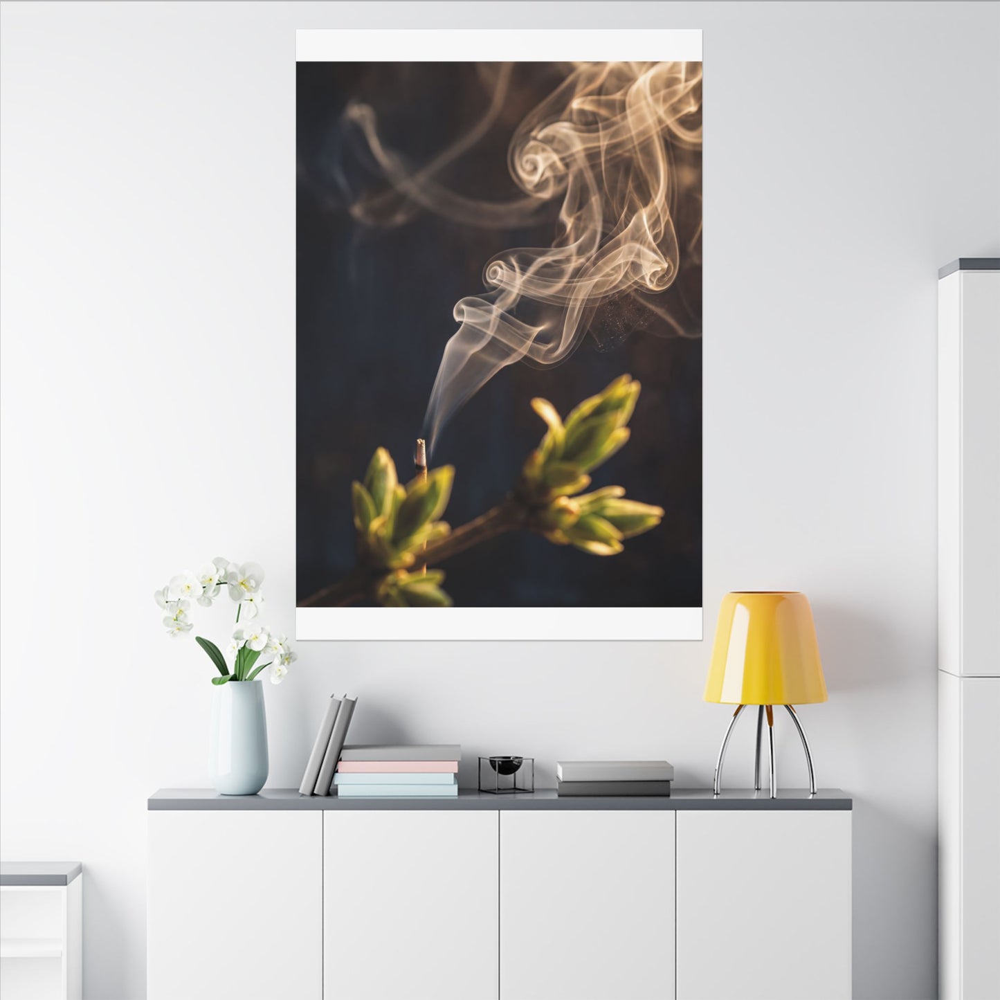 Incense Smoke Spring Canvas Art | Dark Japandi Atmospheric Design