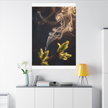 Incense Smoke Spring Canvas Art | Dark Japandi Atmospheric Design