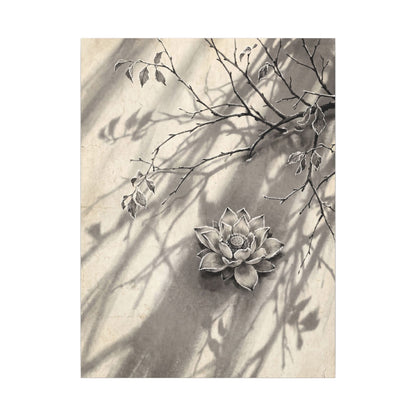 Winter Lotus Flower Sumi E Canvas Art | Contemplative Decor