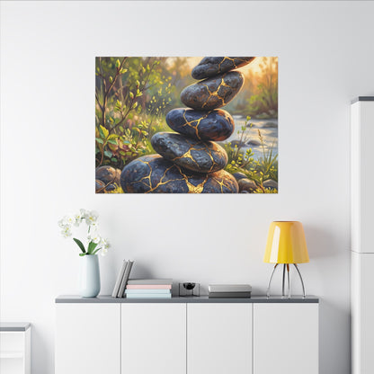 Spring River Stones Gold Repair Canvas Art | Healing Decor