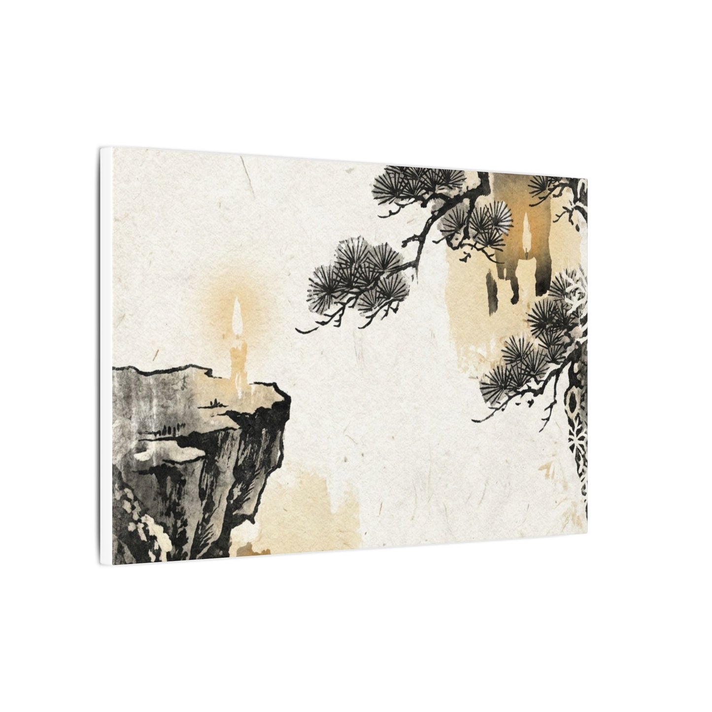 Japandi Pine Tree in Candlelight | Japanese Pattern Canvas Art