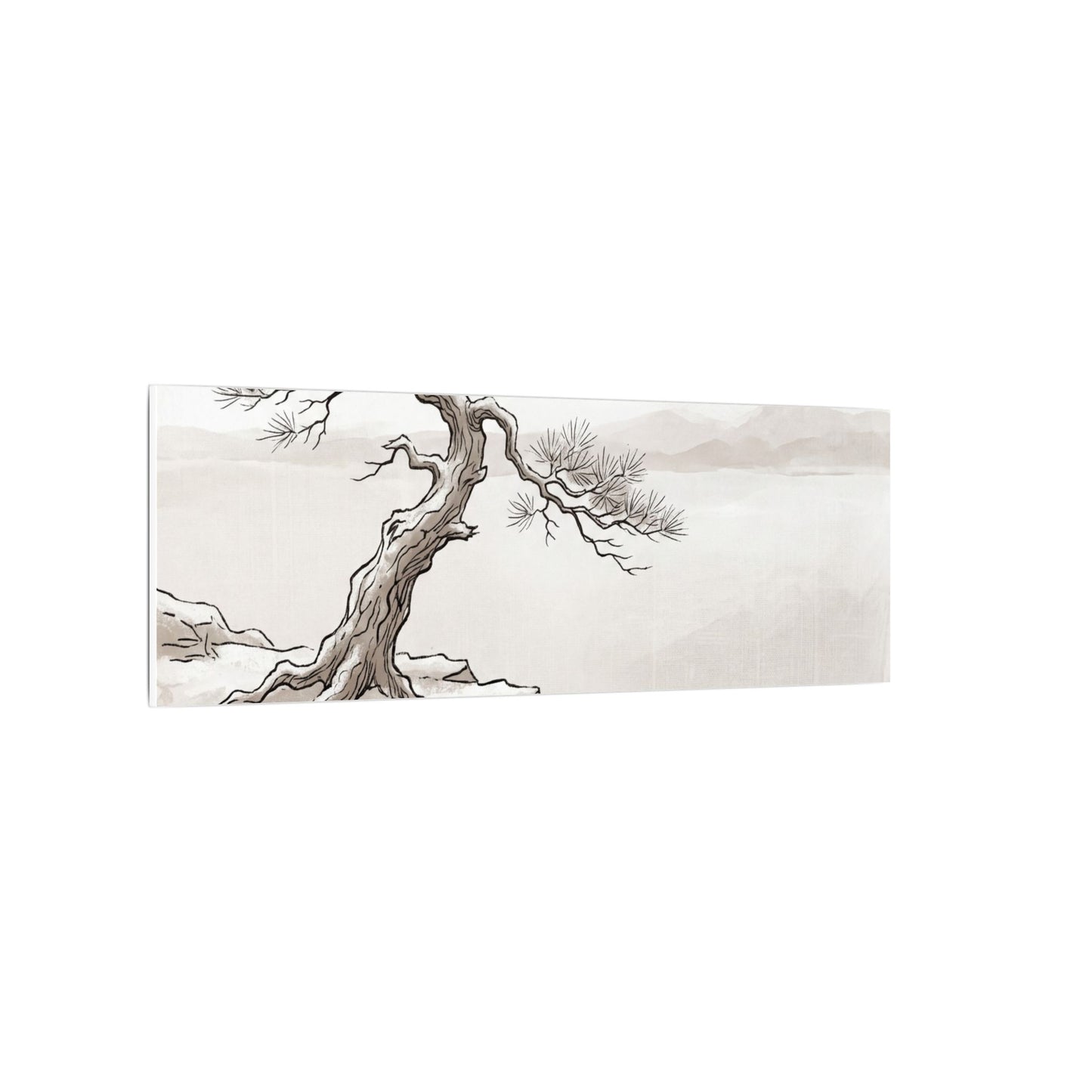 Neutral Pine Tree Canvas Art - Minimal Line Japandi