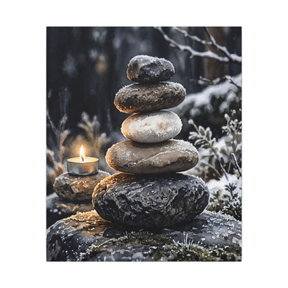 River Stones Canvas Art | Winter Japandi Watercolor Art
