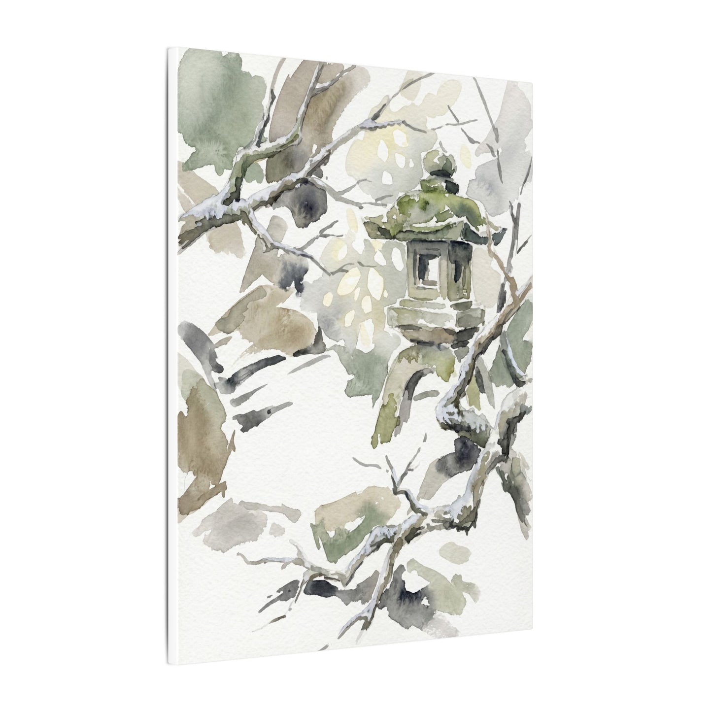 Elegant Stone Lantern Canvas Art - Watercolor Japandi