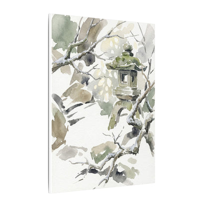 Elegant Stone Lantern Canvas Art - Watercolor Japandi