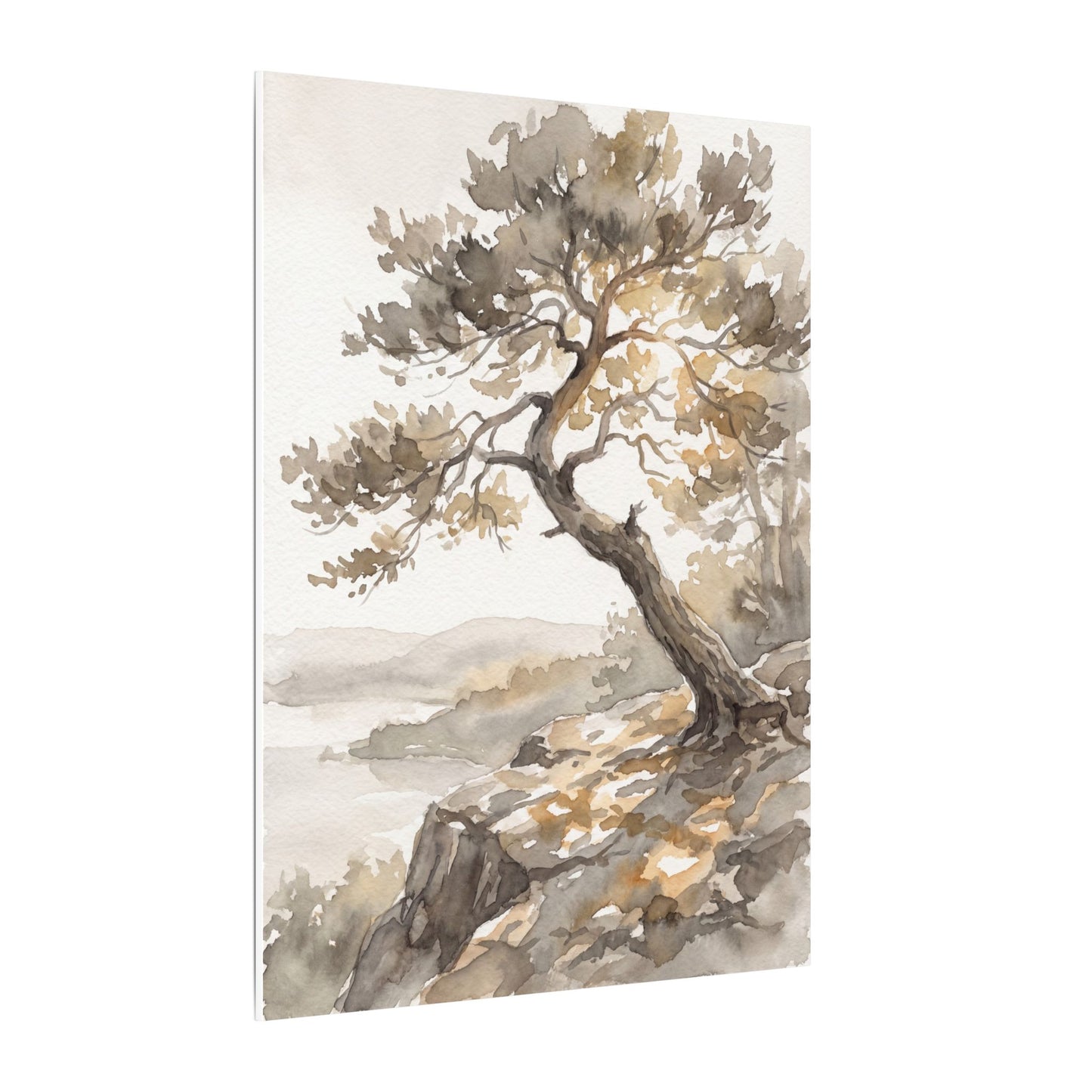 Pine Tree Watercolor Canvas Art | Elegant Japandi Art