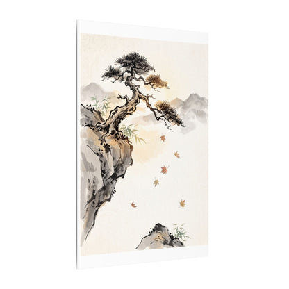Peaceful Pine Tree Canvas Art - Sumi E Zen