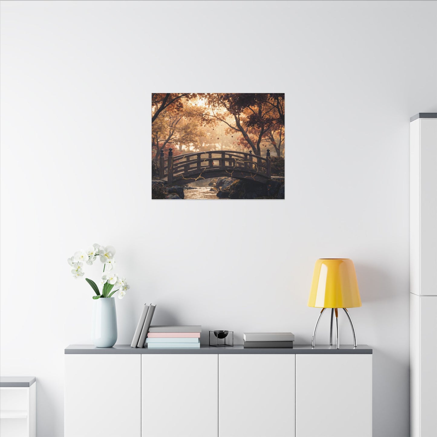 Autumn Wooden Bridge Gold Vein Canvas Art | Resilient Decor