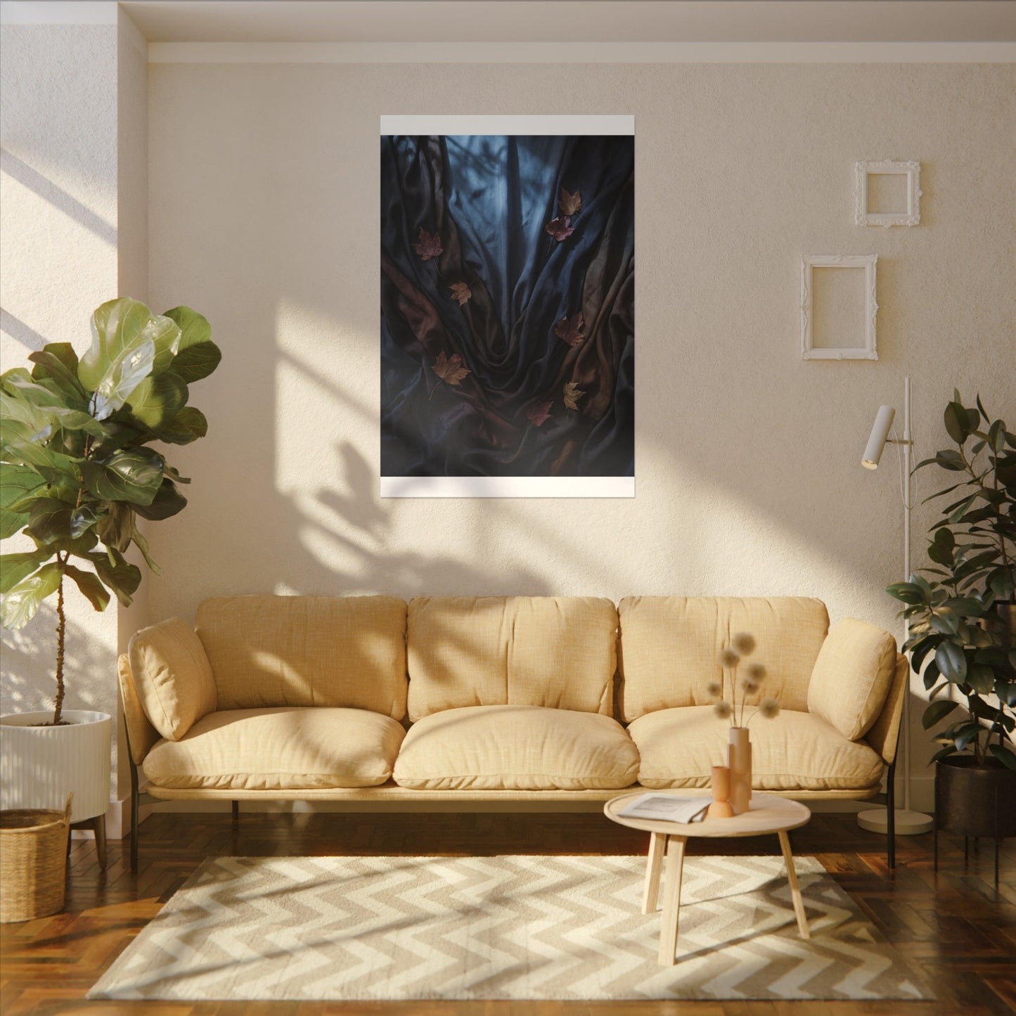 Silk Drape Canvas Art | Autumn Dark Japandi Moody Minimal Art