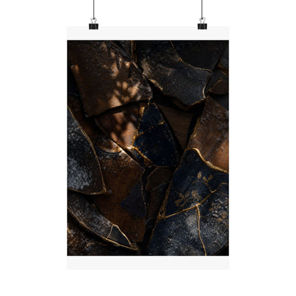 Fukinsei Broken Pottery Wall Art Print - Dark Japandi Dark Texture