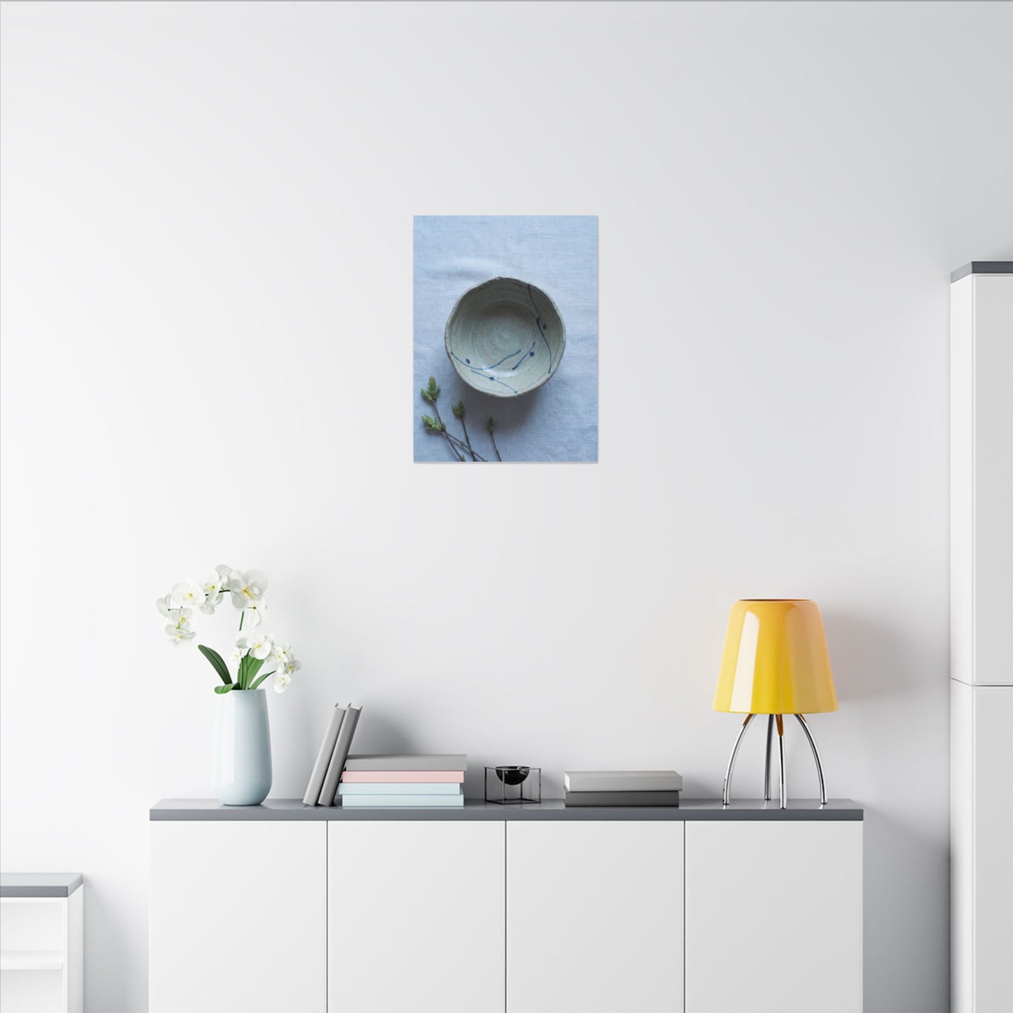 Spring Ceramic Bowl Minimal Line Canvas Art | Warm Decor
