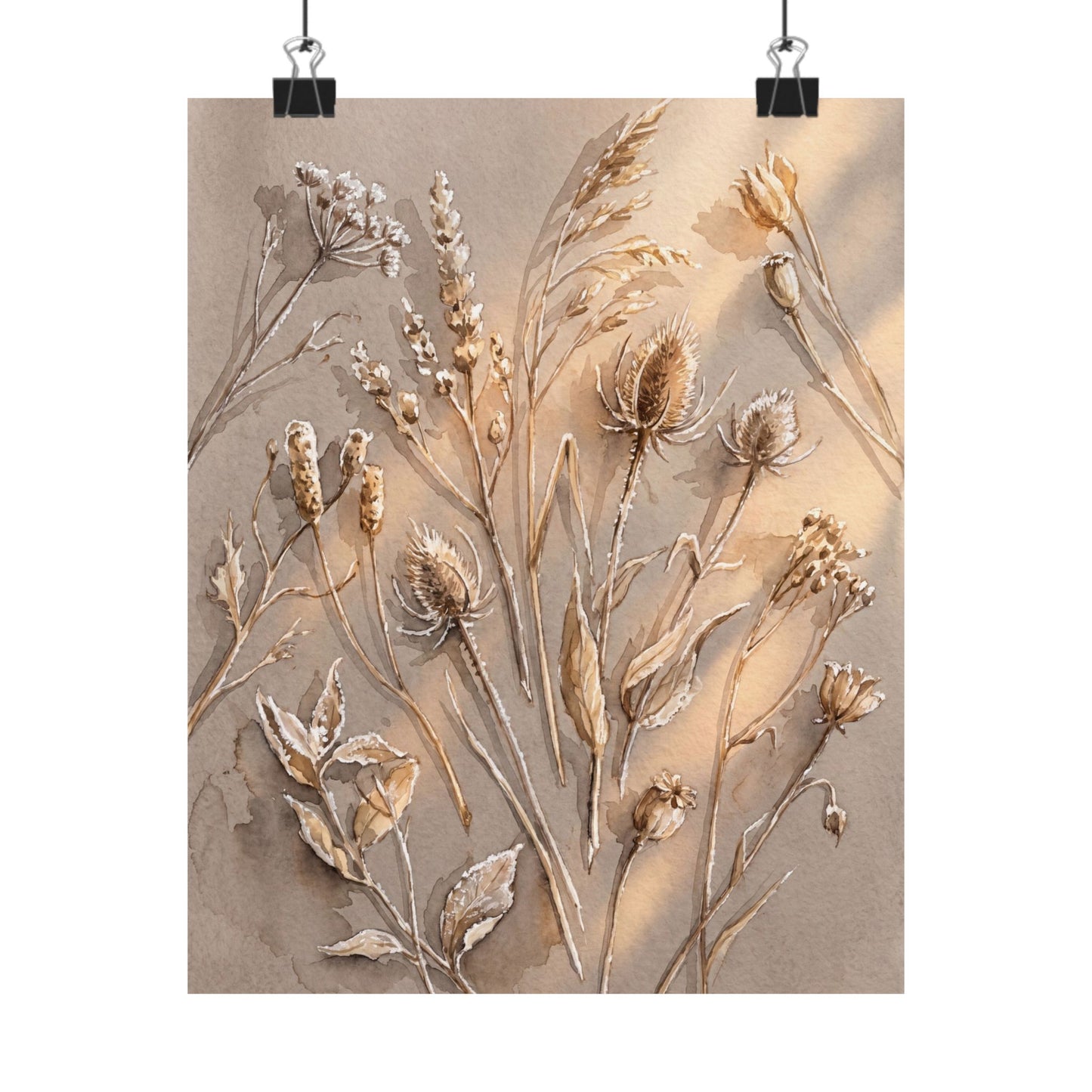 Dried Flowers Winter Wall Art Print | Japandi Earthy Design