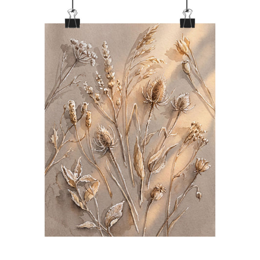 Dried Flowers Winter Wall Art Print | Japandi Earthy Design