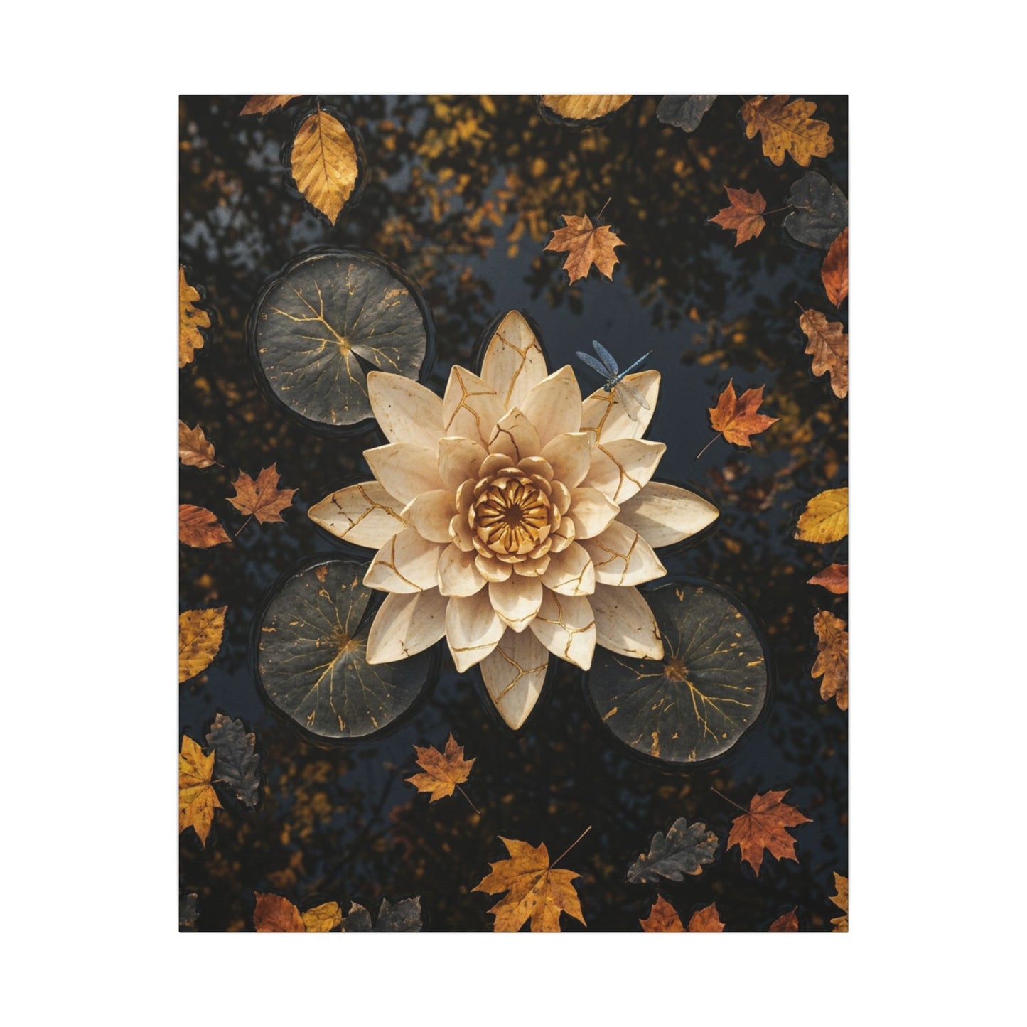 Kintsugi Lotus Flower in Dappled | Gold Repair Canvas Art