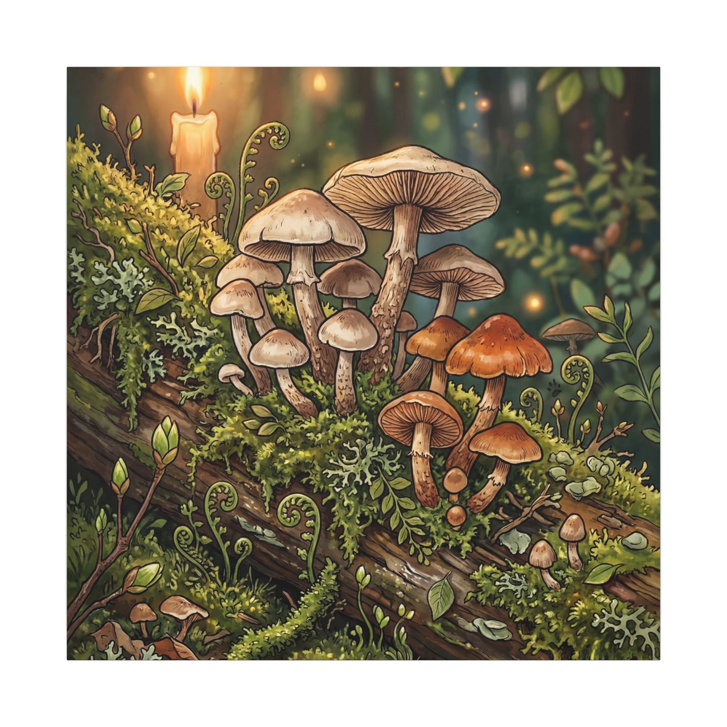 Spring Wild Mushrooms Herbarium Canvas Art | Rustic Decor