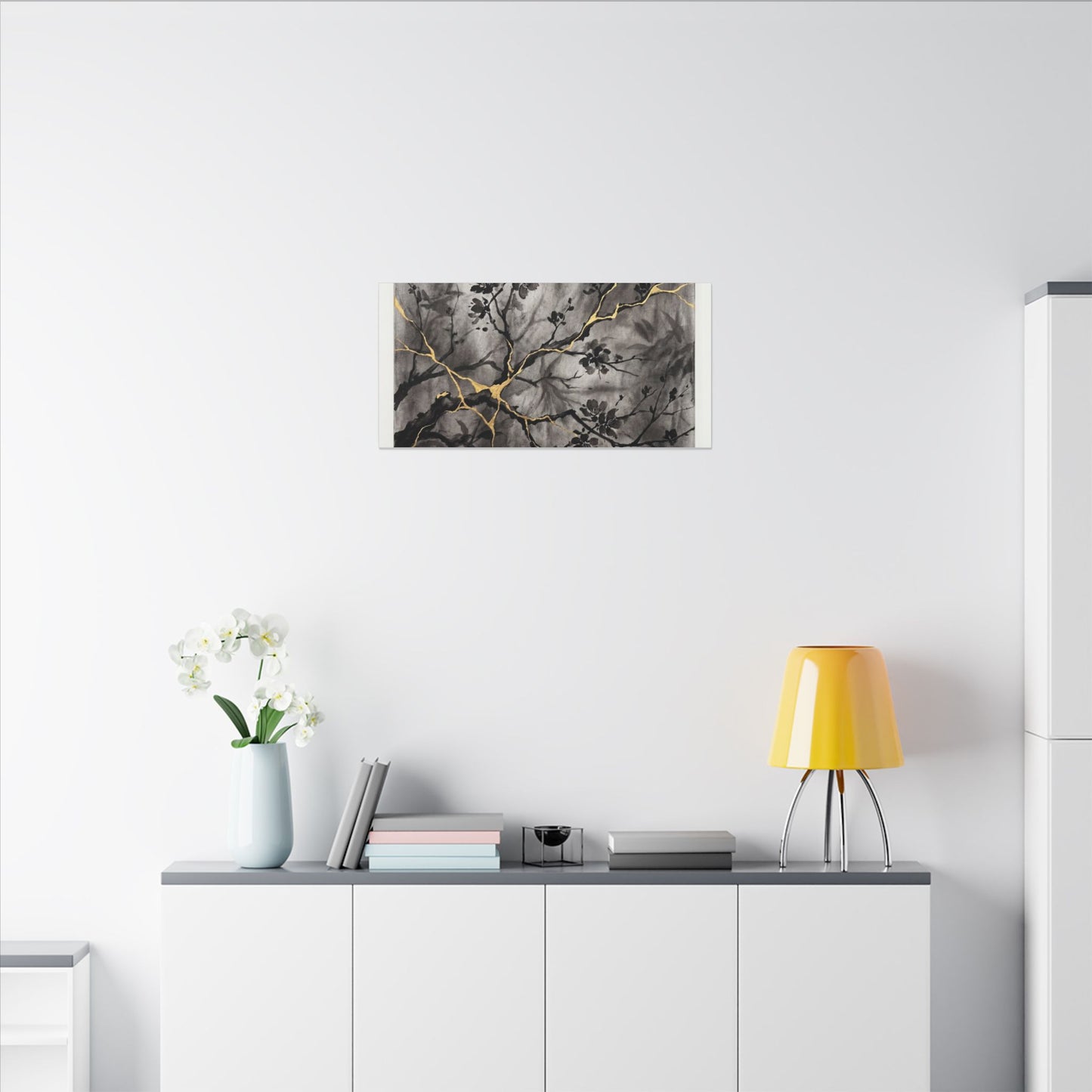 Kanso Cherry Blossom Canvas Art - Kintsugi Crackle Gold