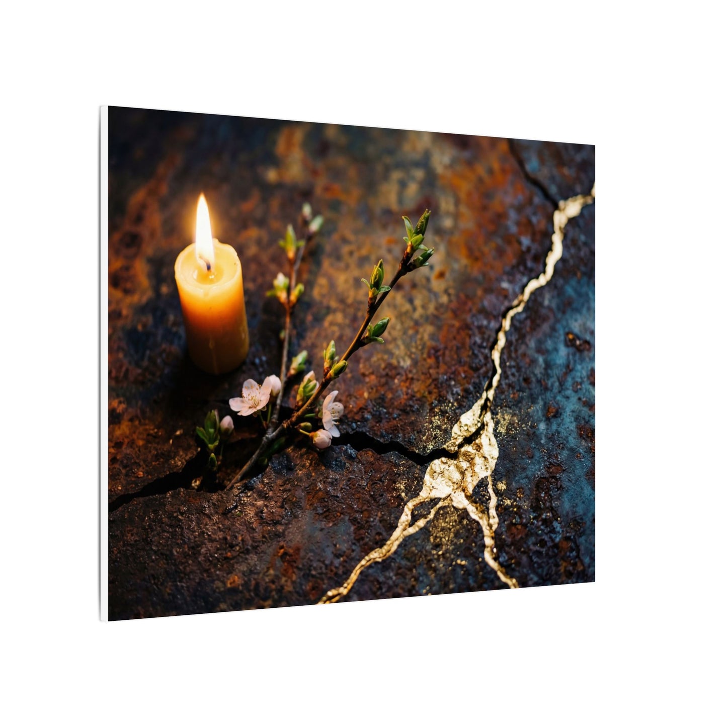 Kintsugi Rust Patina in Candlelight | Gold Repair Canvas Art