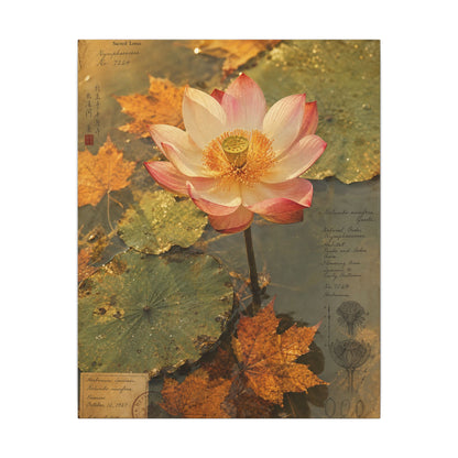 Autumn Lotus Flower Herbarium Canvas Art | Rustic Decor