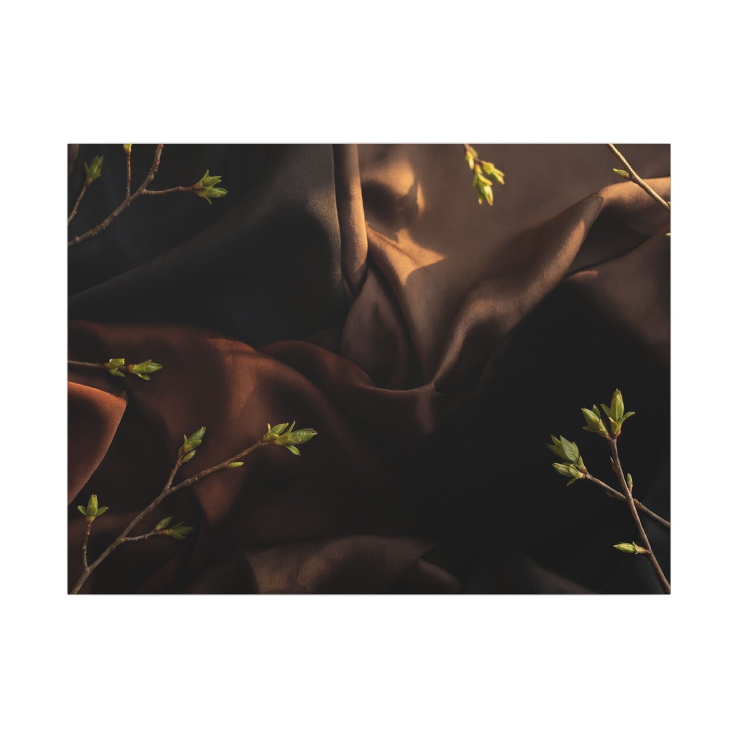 Dark Japandi Silk Drape in Golden Hour | Moody Minimal Canvas Art