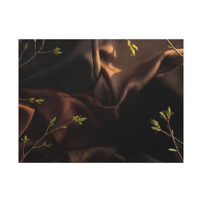 Dark Japandi Silk Drape in Golden Hour | Moody Minimal Canvas Art