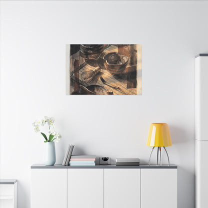 Tea Ceremony Charcoal Ink Canvas Art | Luxurious Dark Japandi Art