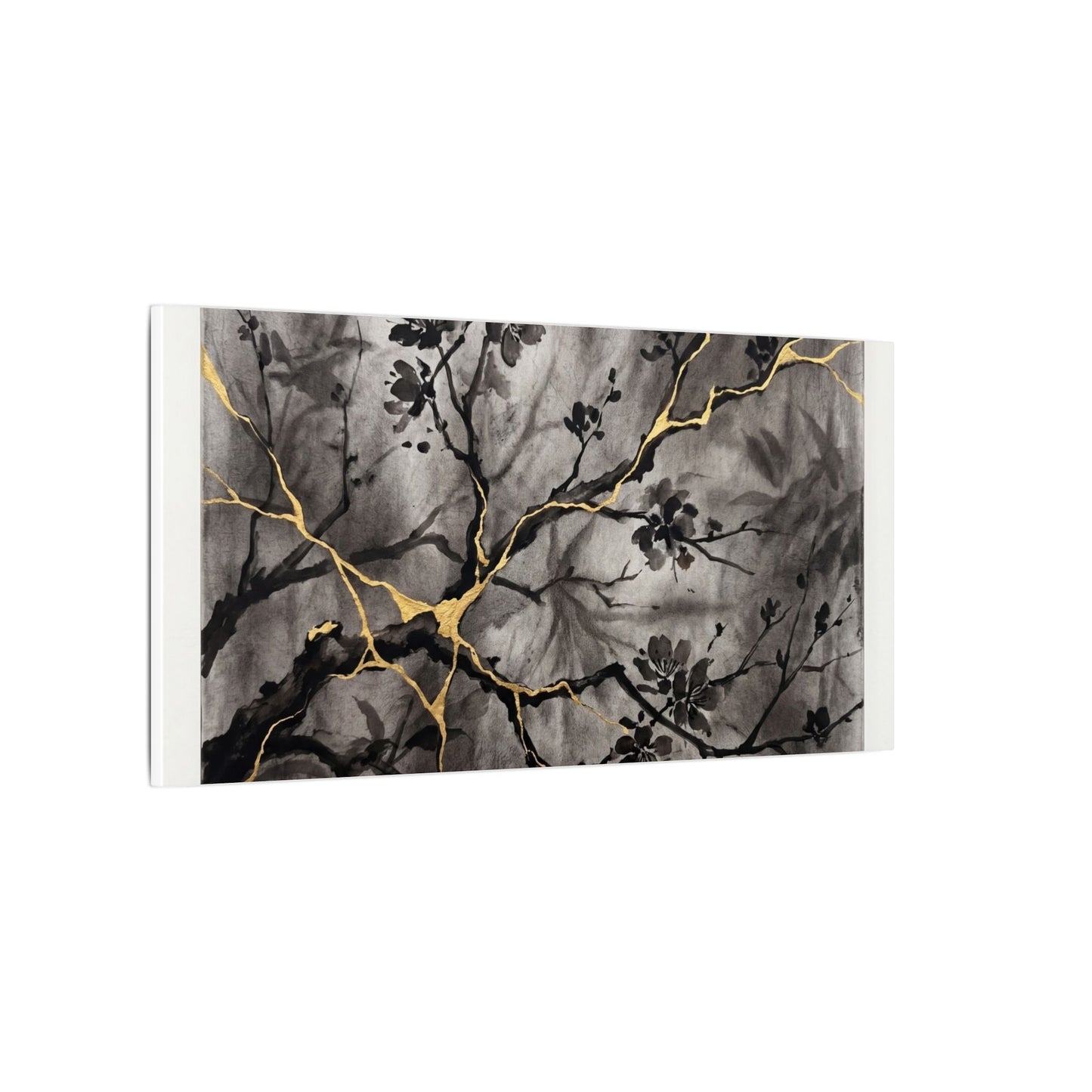 Kanso Cherry Blossom Canvas Art - Kintsugi Crackle Gold